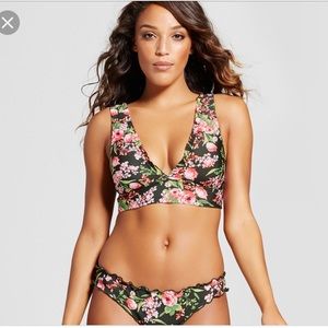 Mossimo Olive Floral Ruffle Bralette Midkini Top